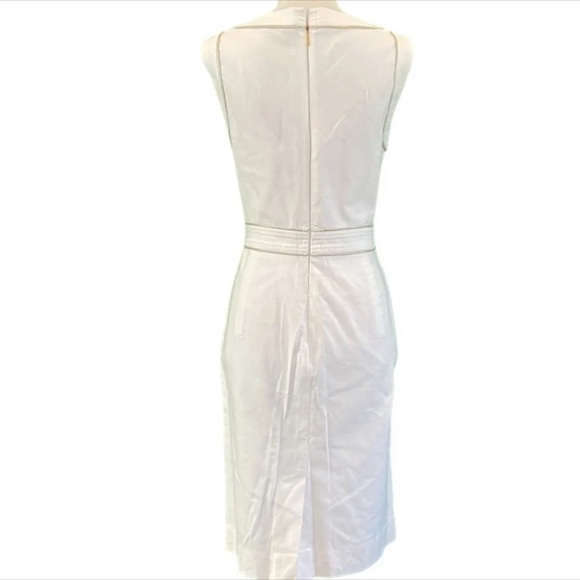 Tory Burch Zoie Sleeveless V-Inset Neck White Cotton Gold Piped Dress Size Sz 6 - Picture 4 of 7